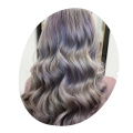 image of wavy gorgeous silky hair in blond silvery and purple tones